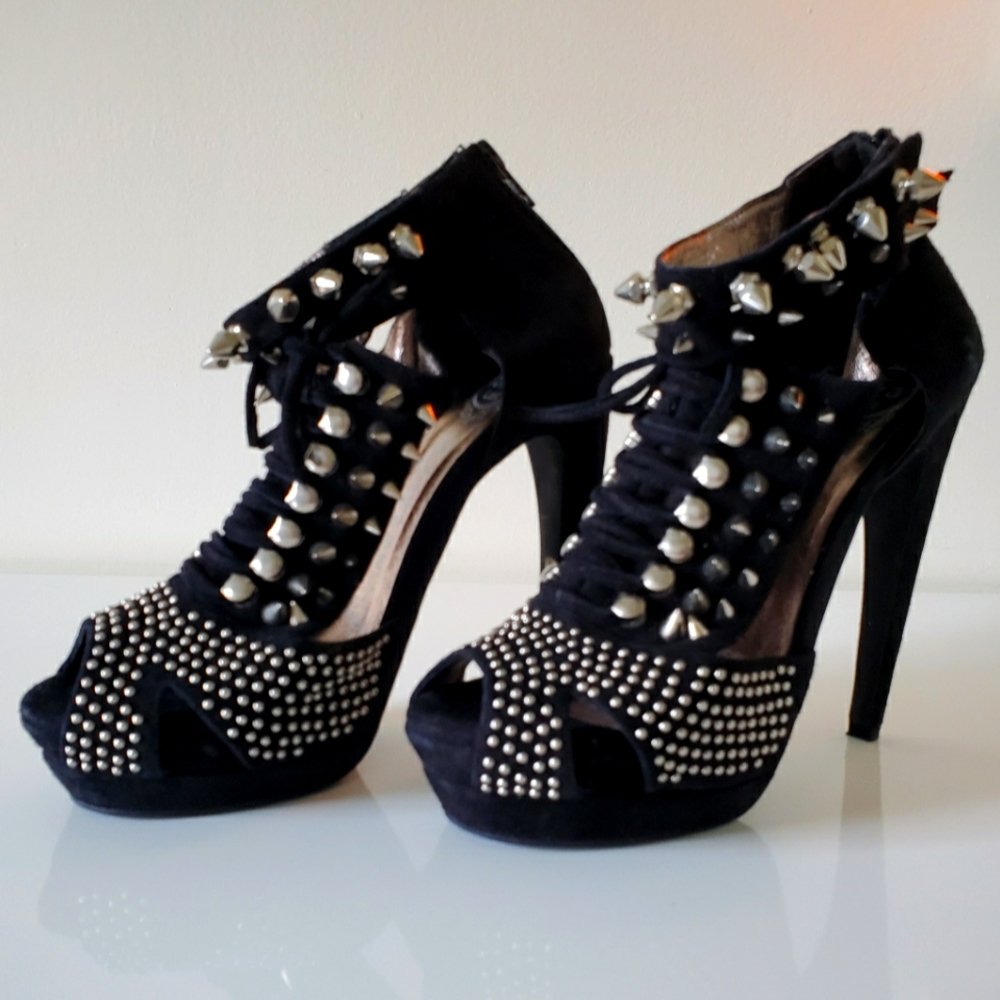 Jeffrey Campbell Silver Studded Black Suede Stilettos